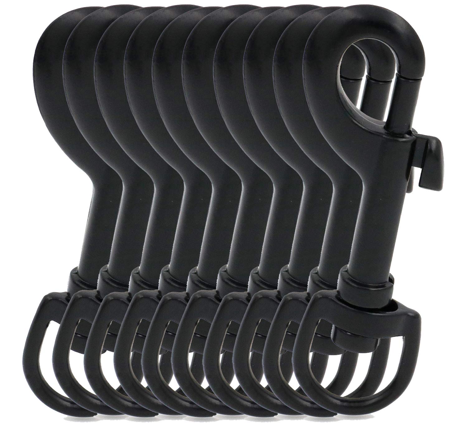 BIKICOCO 3/5'' Swivel Bolt Snap Hook Lobster Claw Clasp Trigger Spring Loaded Clip, D-Ring Ended, Black - Pack of 10
