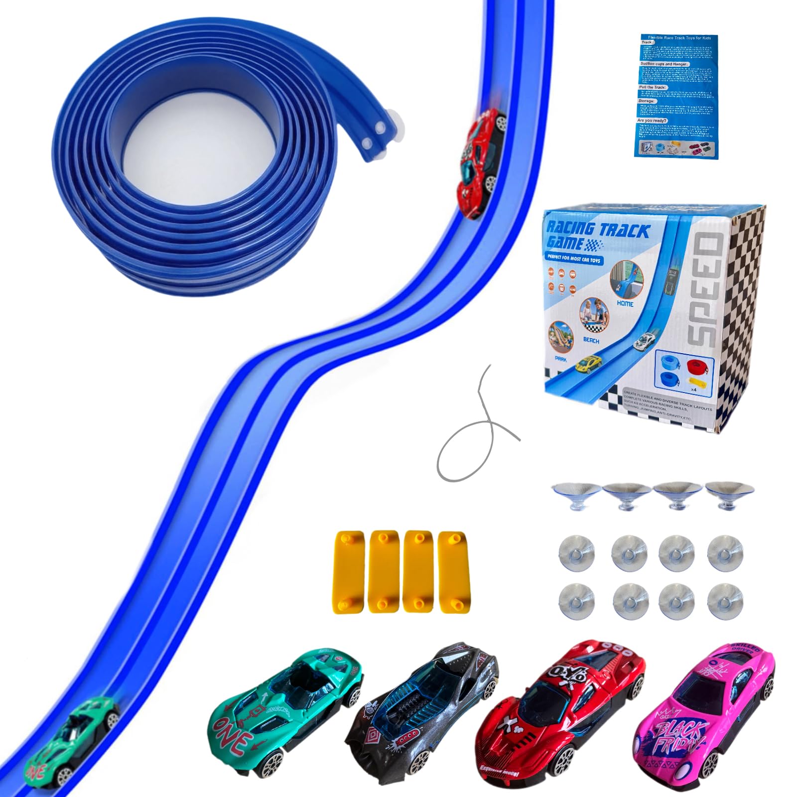 KASRI Flex Track 15 Ft Starter Set - Flexible Race Car Ramp Track for ...