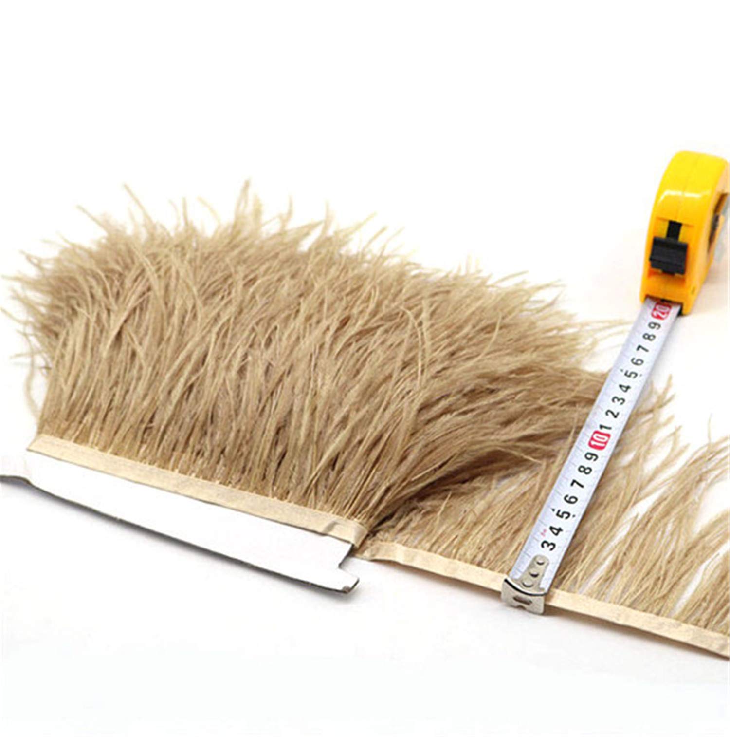 36 Colours Quality Ostrich Feather Trimming Fringe for Millinery Craft Dress Making (Khaki,2 Meters)