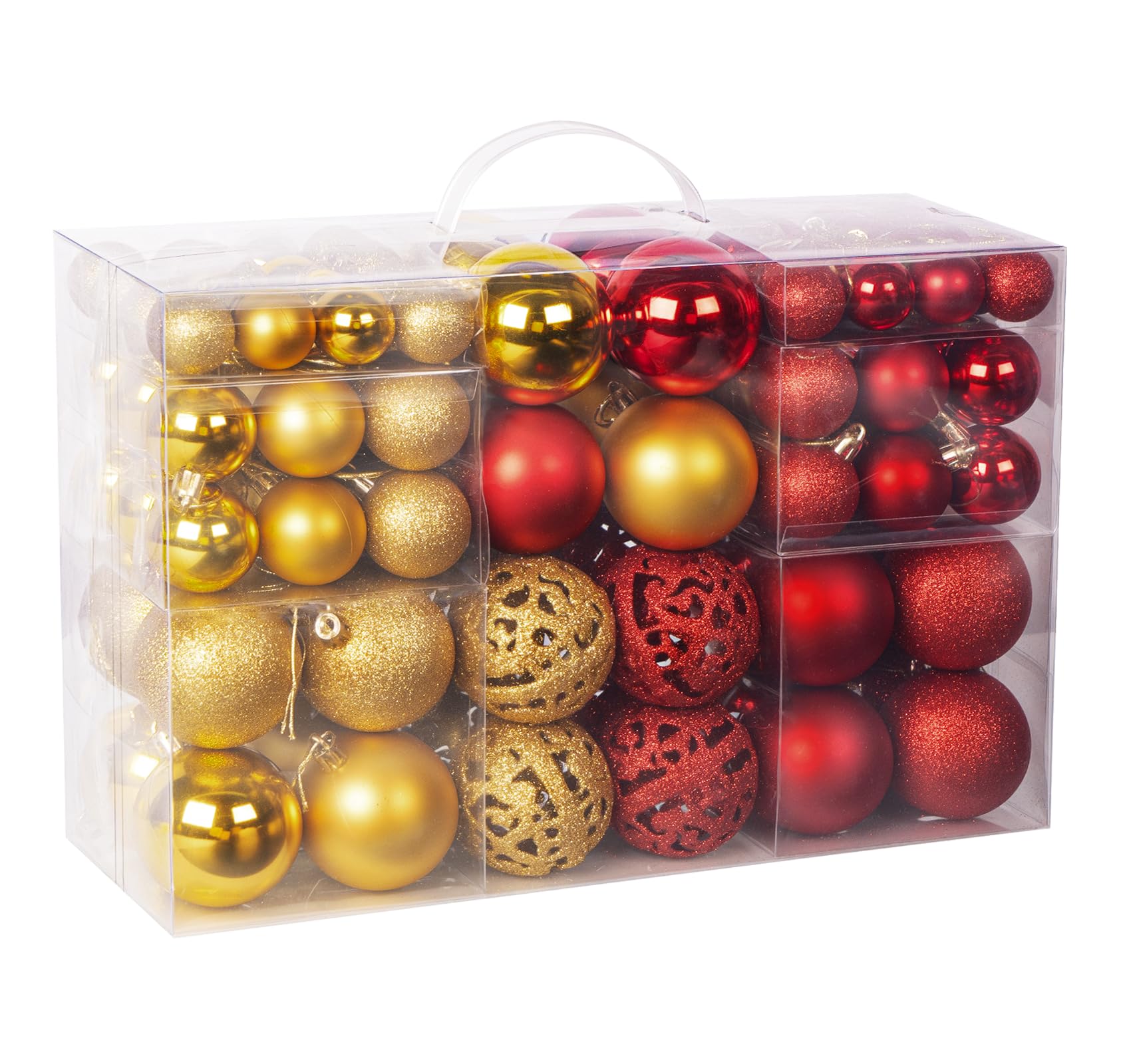 ilauke 100Pcs Christmas Baubles Set, Christmas Balls Shatterproof, Tree Ornaments, Hanging Decorations for Xmas Tree, Wedding, Party, Home Decor, Red & Gold
