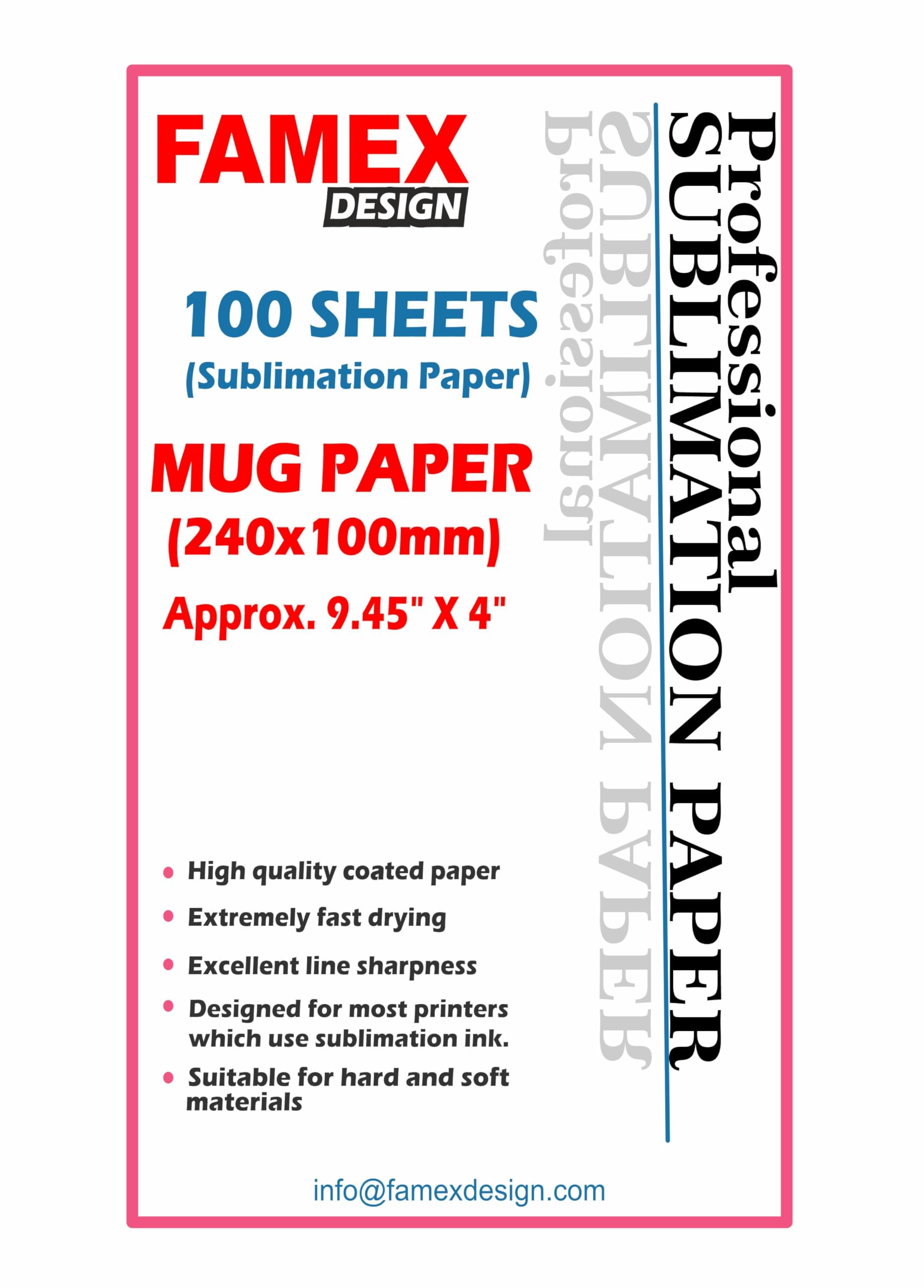 Sublimation Paper for PRE Cut Mug Size 100mm X 240mm - 100 Sheets, Compatible with Epson, Sawgrass, Ricoh, Brother Sublimation Printers (120g)