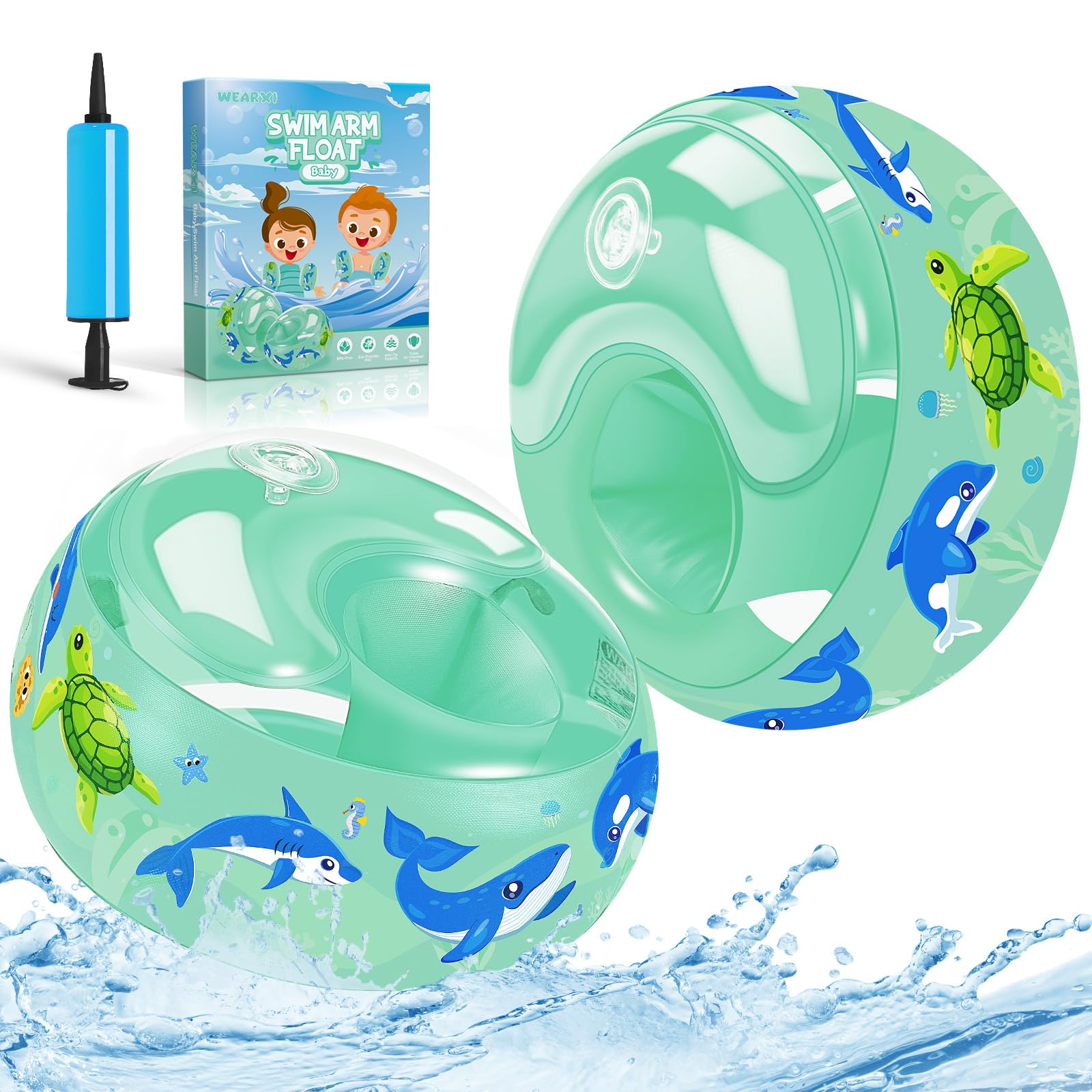 WEARXI Arm Bands for Kids – Swimming Armbands with Dual Airbags Perfect Kids Arm Bands 1-2 Years, 2-3 Years, 3-4 Years, 5-6 Year Old, Soft and Durable Armbands for Toddlers 7cm Green