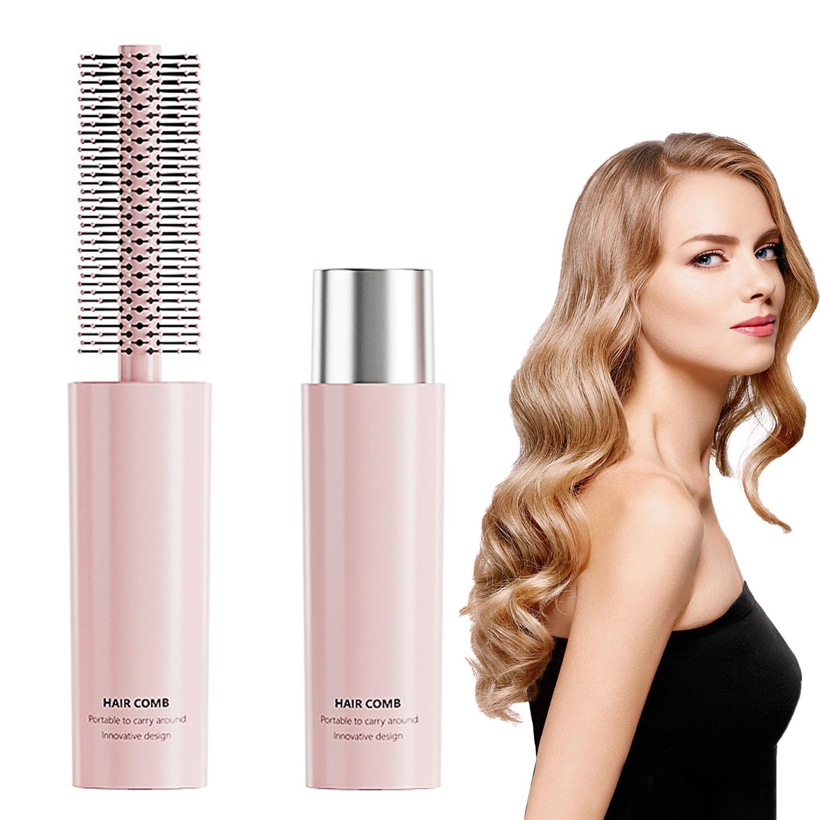 Photo 1 of Travel Round Brush for Blow Drying, Mini Curly Hair Styling Brush for Thick & Thin Hair, Curling, Straightening, Wet & Dry - Travel Size(COLOR:pink)