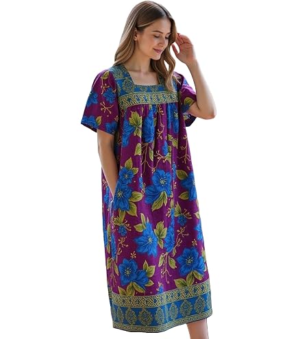 Loungees Border Print Cotton Lounge Dress/House Dress/Caftan | 3