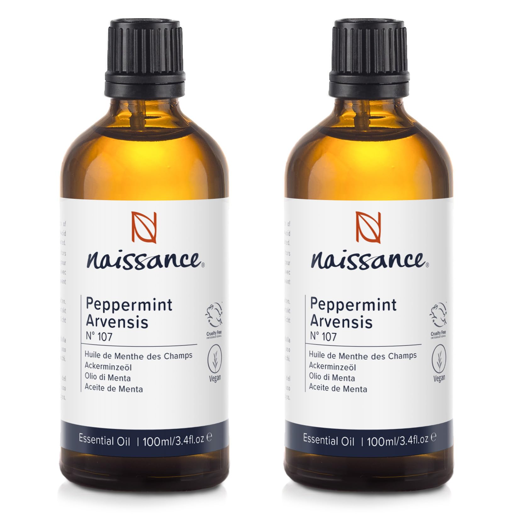Naissance Peppermint (Arvensis) Essential Oil (No. 107) - 200ml (2 x 100ml) - Pure, Natural, Cruelty Free, Vegan and Undiluted - Use in Aromatherapy, Humidifiers & Diffusers