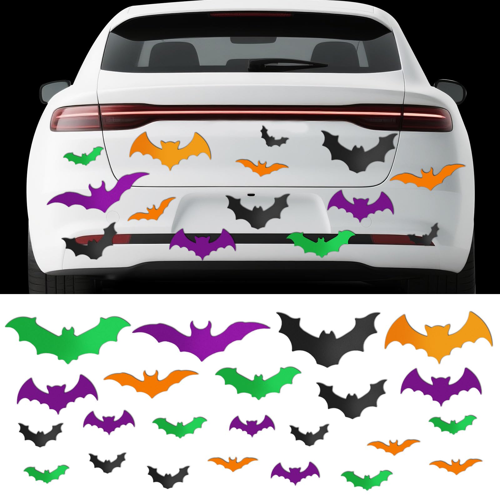 Photo 1 of Flutesan 28 Pieces Halloween Bats Car Magnet 4 Different Sizes Realistic PVC 3D Bat Stickers Halloween Fridge Magnets for Holiday Party Home Car Garage Door Decor(Multicolor)