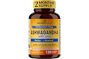 SANDHUHERBALS Sandhu Herbals Ashwagandha Supplement|120 Organic 4 in 1 Capsules, 2 months supply|8000mg with Zinc, Black Pepper & Holy Basil Extract|Stress Relief, Mood, Immune & Energy Support|Non-GMO,Made in USA