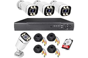 SZKAM Home Security System 4Ch DVR Kits with 4pcs 1080P Waterproof Bullet Analog AHD TVI CVI Camera 3MP Lens Color Night Vision Outdoor Surveillance Wired CCTV Set (Include 500GB HDD) 24/7 Recording