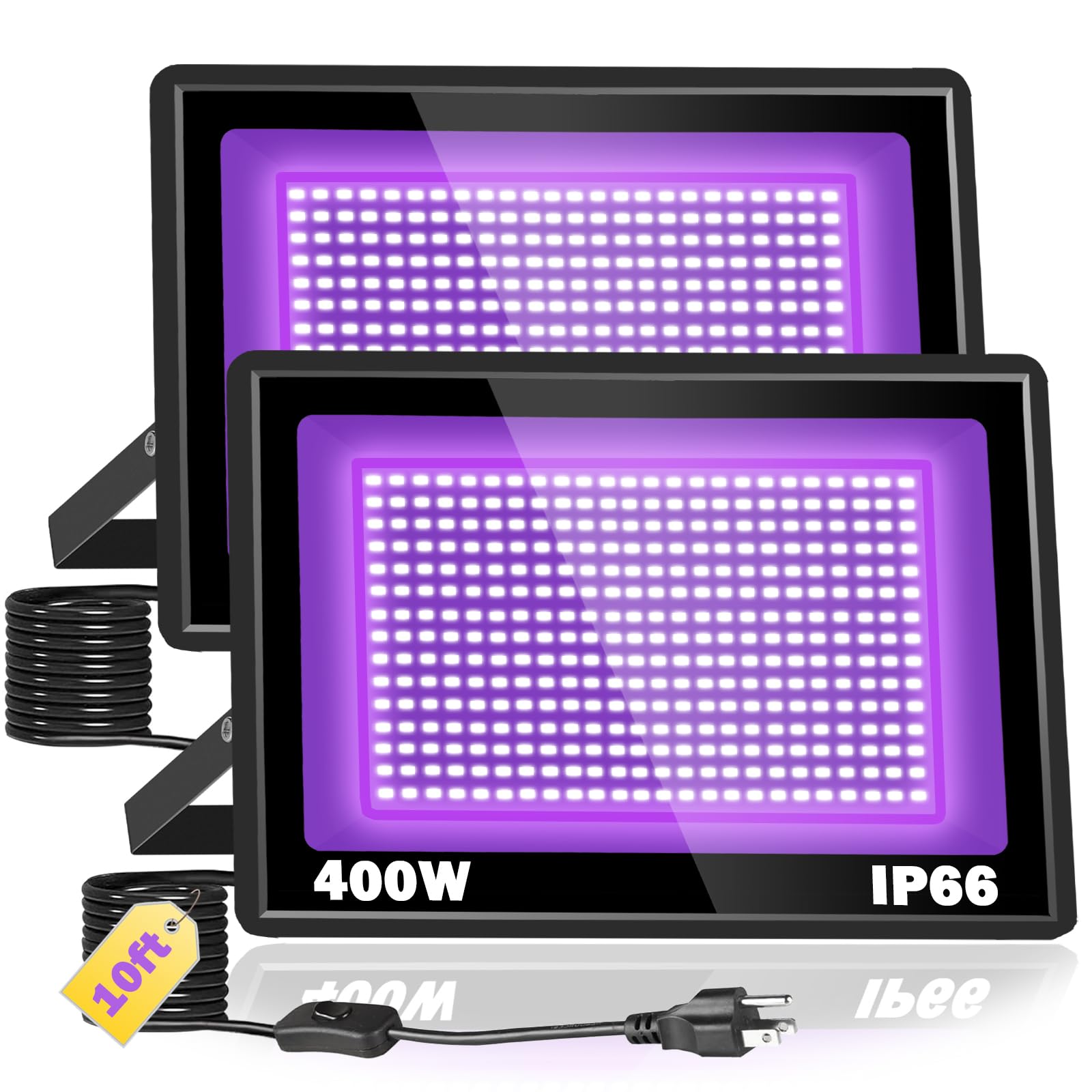 Photo 1 of *PARTIALLY FUNCTIONAL** PIZHLO 400W LED Black Light, Blacklight Flood Light with 10ft Plug & Switch, IP66 Waterproof Outdoor Floodlight for Halloween Fluorescent Poster Body Paint Neon Glow in The Dark Stage Lighting