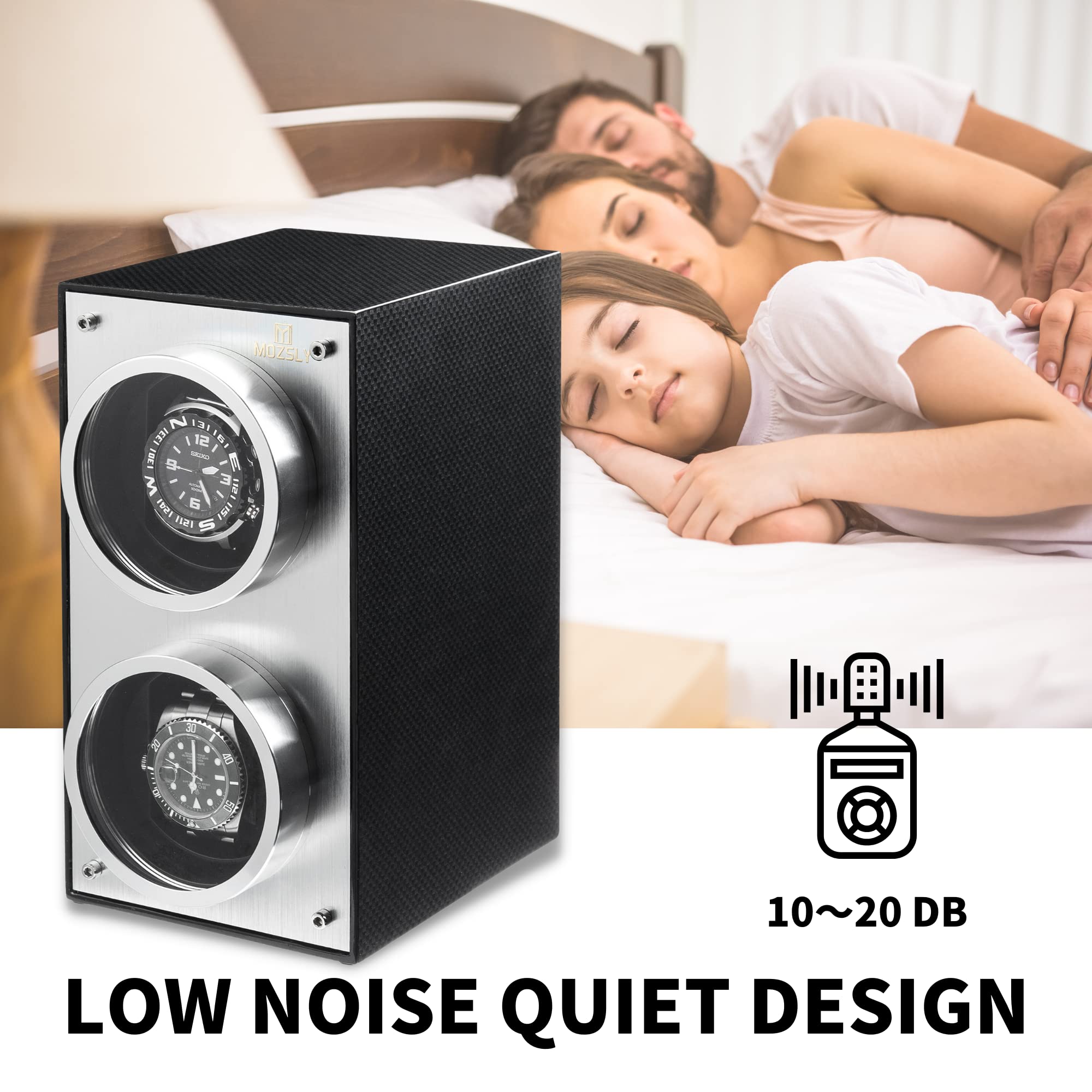 MOZSLY Double Watch Winder for Automatic Watches Slef Winding Box with Quiet Motor 12 Rotation Mode Setting Piano Painting