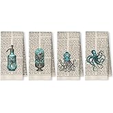YRDBGHZDF Vintage Funny Octopus Bathroom Hand Towels, Coastal Beach Kitchen Dish Tea Towels, Retro Nautical Ocean Octopus Squid Decorative Hand Towel for Bathroom Kitchen, 16x24 Inch Set of 4