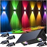 Fence Lights Solar Powered, 6-Pack Solar Fence Lights Up/Down Flexible Buttons, IP67 Waterproof for Outdoor, 100LM Bright, Auto Dusk to Dawn for Wall/Stairs/Yard/Railing/Deck/Pathway (White & RGB)