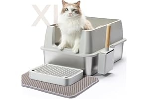 Aupures Stainless Steel Litter Box with Lid,XL Metal Cat Litter Box,High Sided Litter Box,Extra Large Cat Litter Box Stainless Steel Lasts Longer with Anti-Leakage,Easy Cleaning (LightGray)