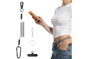 SURPHY Anti-theft Phone Strap, Stretchy Retractable Phone Lanyard with Tether Tabs and Carabiner for Outdoor Climbing Fishing
