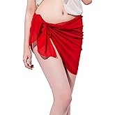 LD DRESS Chiffon Cover up Swimwear Beach Sarong Pareo Canga Swimsuit Wrap (Red)
