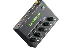LiNKFOR 4 Channel Audio Mixer,Ultra-compact 6.35mm 4 Channel Bass Noise Line Stereo Audio Mixer for Small Clubs or Bars Micro