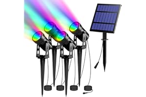 T-SUN RGB Solar Spotlights Outdoor, Halloween Decoration Solar Landscape Spotlights, IP65 Waterproof Color Changing Spot Lights Outdoor Security Wall Lights for Garden, Yard, Driveway, Pool Area(RGB)