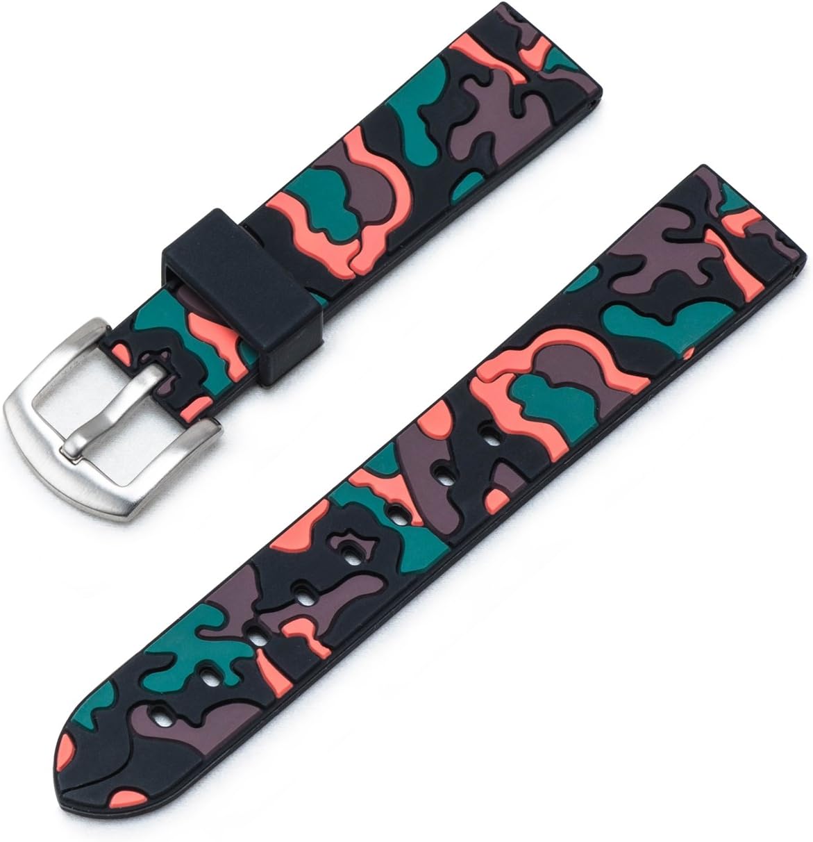ULLCHROULLCHRO Silicone Watch Strap Replacement Rubber Watch Band Waterproof Camouflage Military Men Women - 18mm, 20mm, 22mm, 24mm Watch Bracelet with Brushed Stainless Steel Buckle (18mm, Black&White)