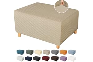 YEMYHOM Ottoman Cover Latest Jacquard Design High Stretch Folding Storage Footstool Protector Rectangle Removable Slipcover (Ottoman X-Large, Khaki)