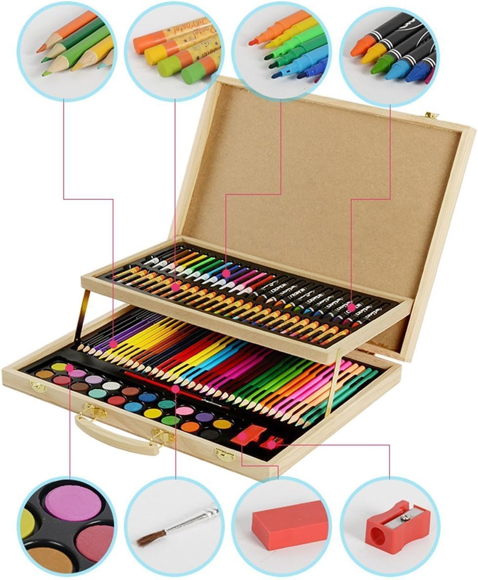 108 piece Wood Art set for Sketching and Drawing in Wooden Case