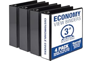 Samsill 3 Inch 3 Ring Binders, Made in USA, Economy Round Ring, Clear View Cover, 550 Sheet Capacity - for School, Home, Office - Black, 4 Pack