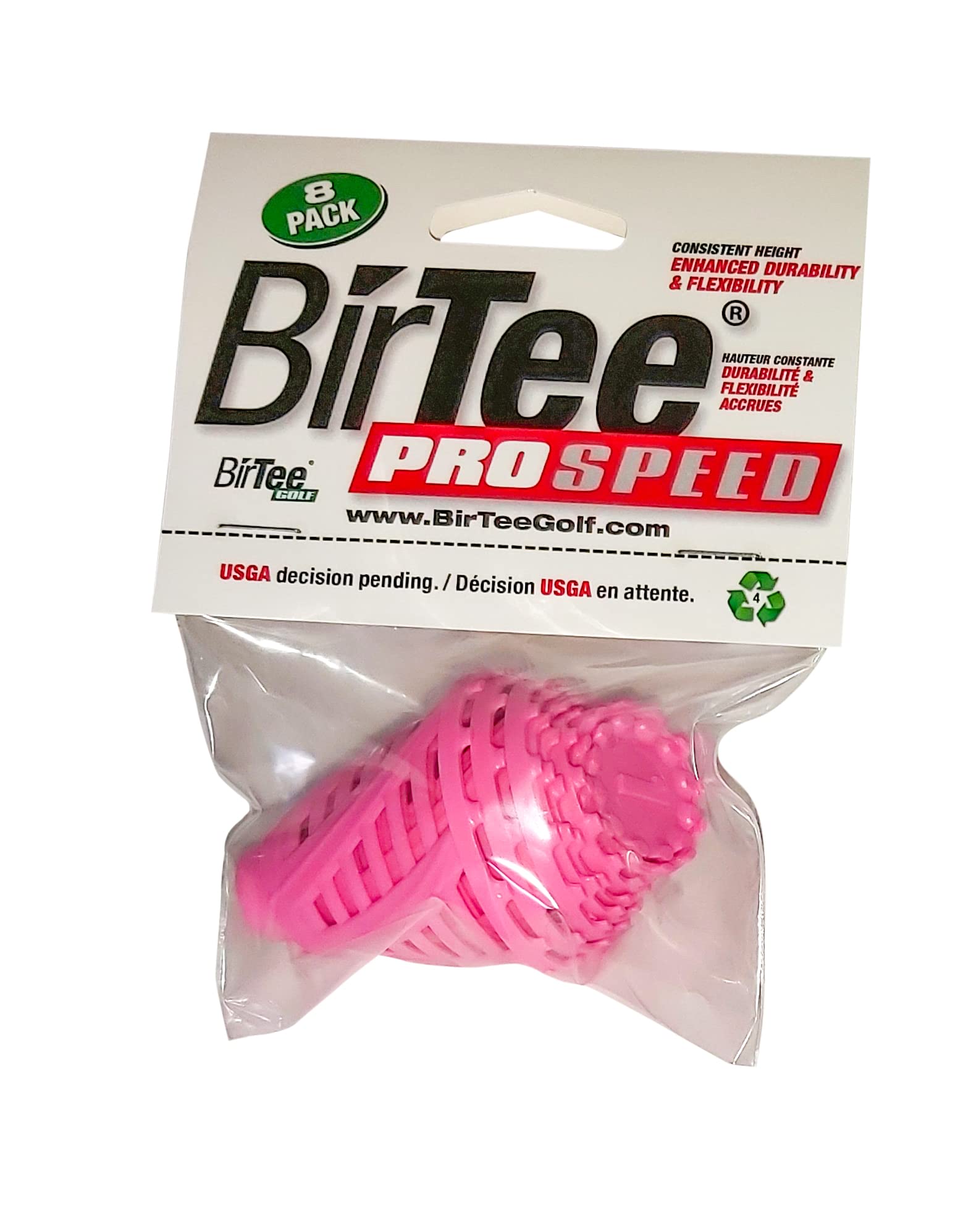 BirTee PRO Speed Golf Tees - Enhanced Durability, 8 Pack. Indoor/Simulator/Winter Tees. (Pink)