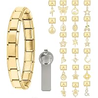Bracciale Rigido Dorato Arrderly Italian Bracelet Gold, 6 Gold Charm Set DIY 9 Mm Moduli Rimovibili Per Braccialetti Italiani Style Da Donna, A Größe, Acciaio Inossidabile, No Braccialetto Donna Oro - 6