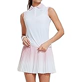 AFZ Women's Two Piece Tennis Skirt Sets Polo Sleeveless Ombre Pleated Pickleball Golf Outfits with Shorts and Pockets