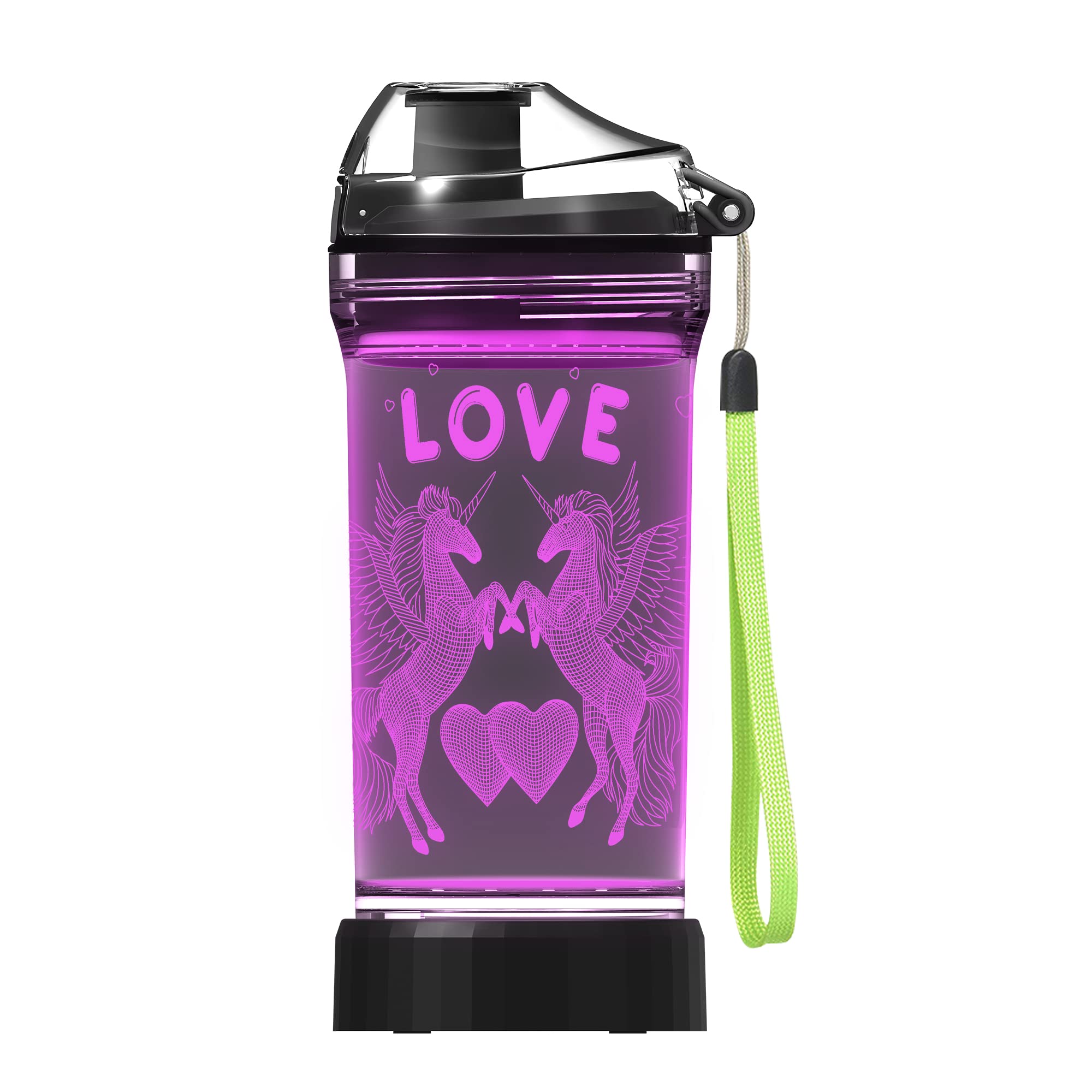 Lightzz Kids Water Bottle with 3D Glowing Unicorn LED Light - Tritan BPA Free - Creative Ideal Travel Cup Fairy Gift for Back to School Girl Child Holiday Camping Picnic (Unicorn 14 Oz)