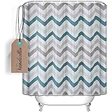 Vandarllin Chevron Pattern Design Fabric Shower Curtain 72" x 84" Extra Long Size- Assorted Colors(Aqua,Grey)