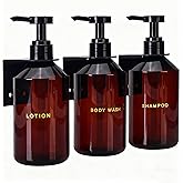 TOBOWON Wall Mounted Shampoo Dispenser for Shower, 3 Chamber 16.9 fl oz Each, 4CC Pump Soap Dispenser for Bathroom, Glossy Black Shampoo and Conditioner Dispenser with Crystal Labels (Brown)