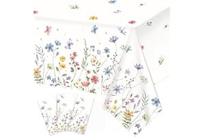 LINHAXM 3 Pack Spring Floral Tablecloth, Wildflower Butterfly Plastic Table Cover for Easter, Birthday, Wedding, Tea, Wildflower Party Decorations, 54 x 108 Inch