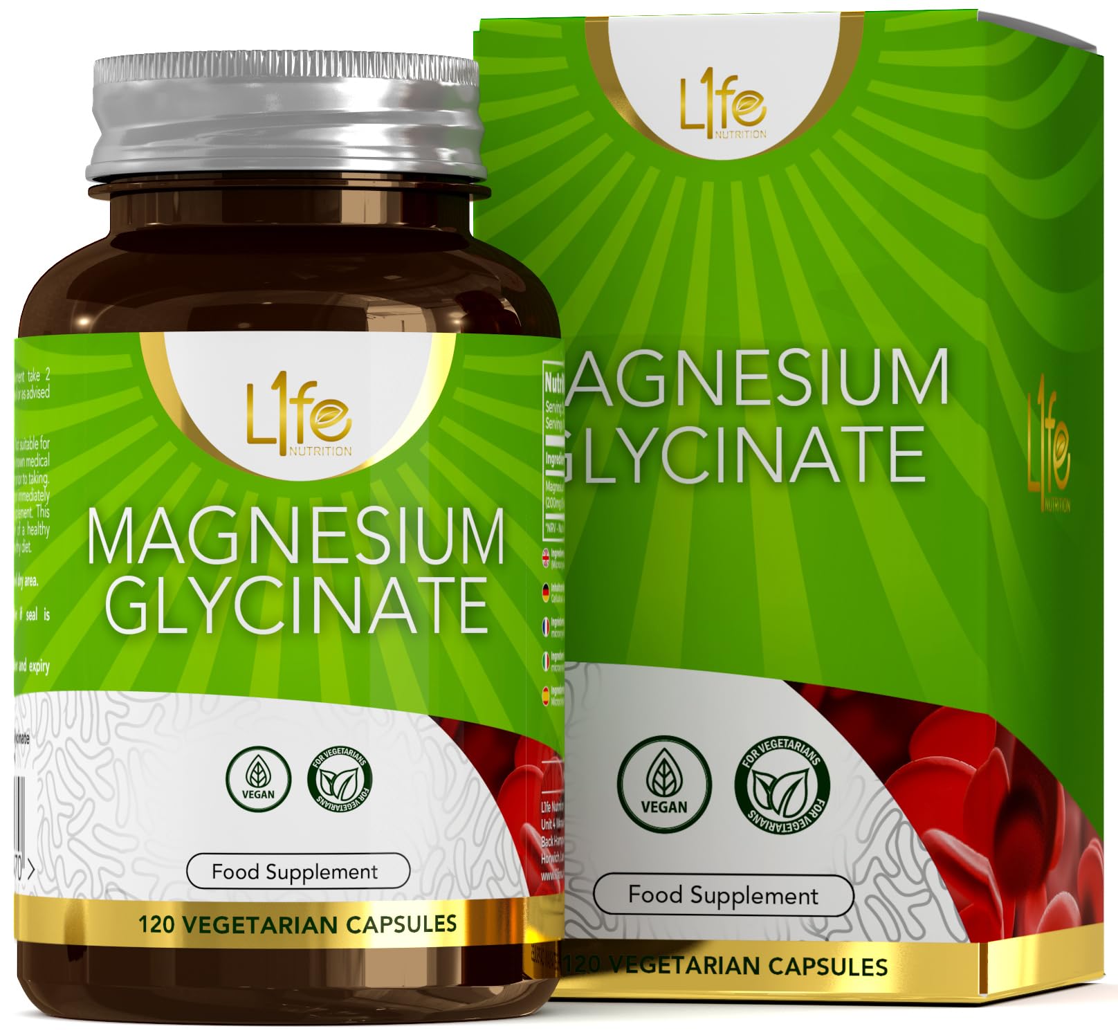 LN Magnesium Glycinate Capsules | 120 Vegan Magnesium-Glycinate Supplements 1000mg Providing 200mg Elemental Mag per Serving | Non-GMO, Gluten, Allergen & Dairy Free | Manufactured in The UK