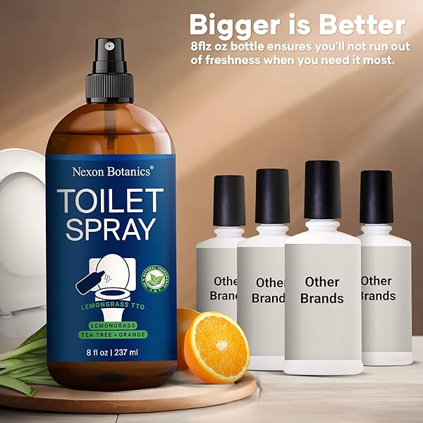 LEMONGRASS TEA TREE TOILET SPRAY 8 FL OZ – BATHROOM ODOR ELIMINATOR AND AIR FRESHENER SPRAY WITH LEMONGRASS, TEA TREE, AND ORANGE – TRAVEL SIZE – NEXON BOTANICS
