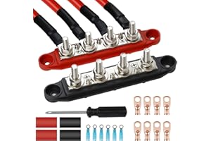DIKJAK 2pcs 250A 12v-48v Power Distribution Block Bus Bar Marine Bus Bar Block 4 x 5/16" Posts, 3 x #8 Screws, Terminals Block for Car Audio Marine