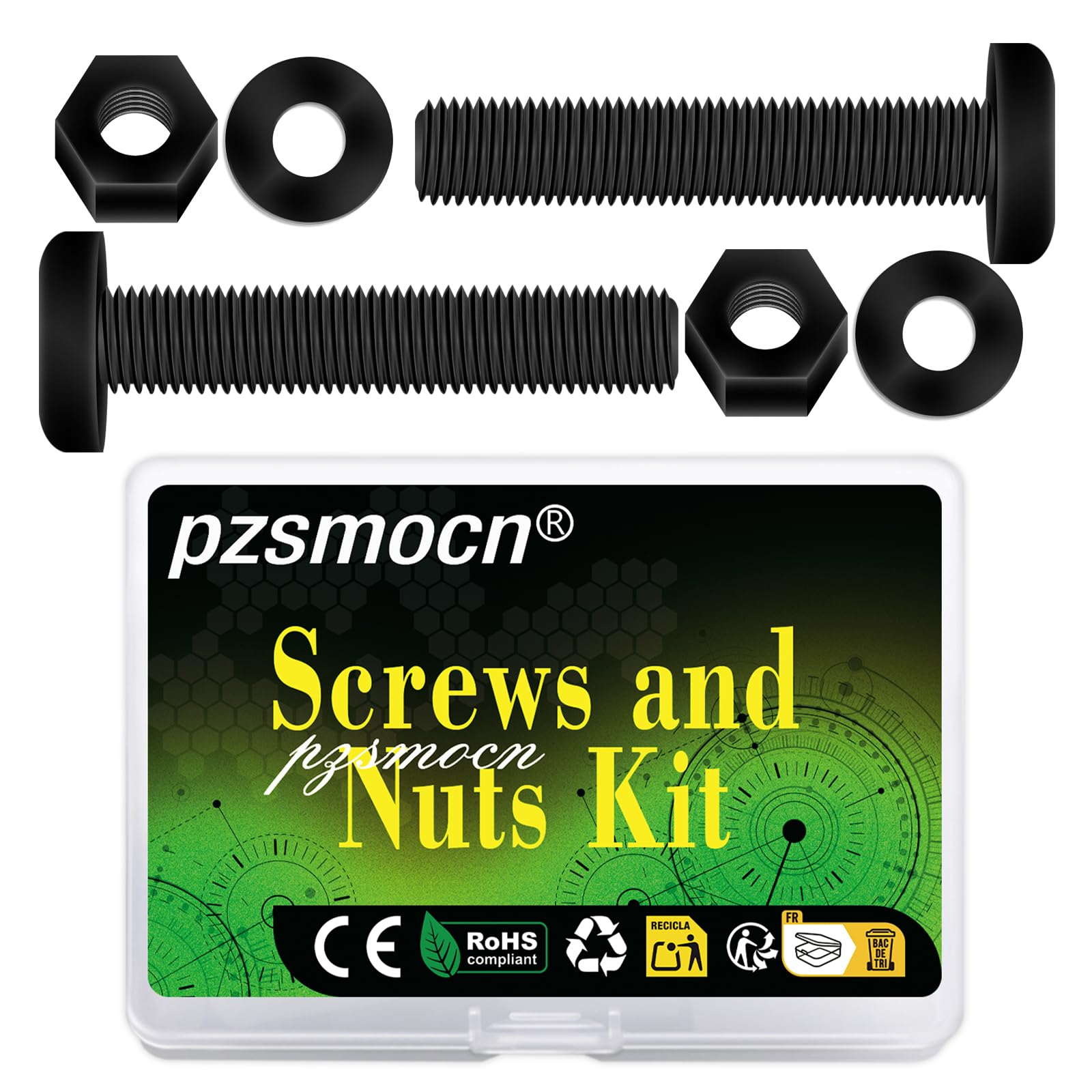 Pzsmocn 90 Pieces/30 Sets M6*50 mm Plastic Black Nylon Cross Round Head Screw Hexagonal Nut Combination Kit, with Insulating Washers, Standard Size, For DIY and Electronic Assembly. — image 1