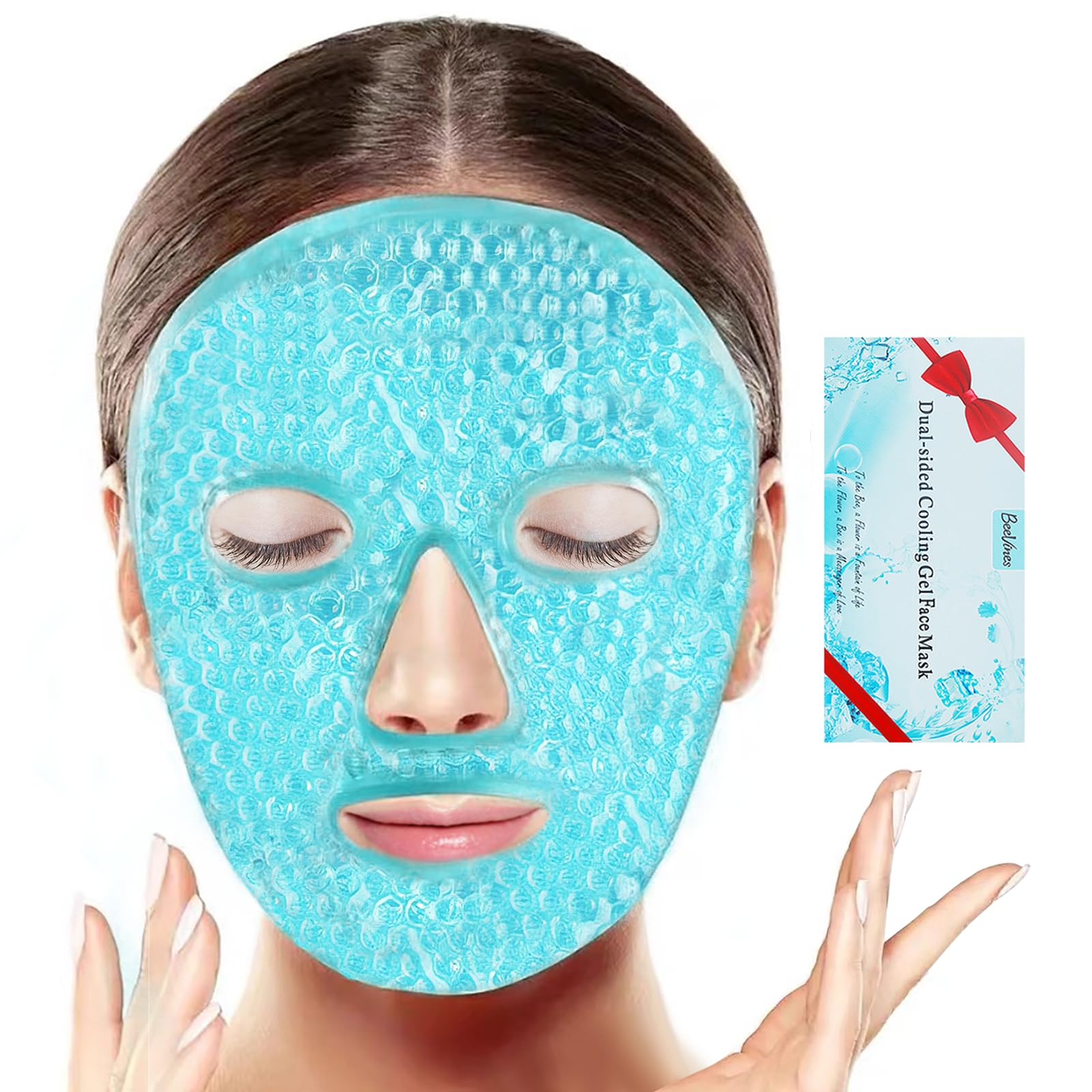BeeVines Ice Face Mask, Cooling Gel Pack for Puffy Eyes, Cold & Hot Reusable Compress, Frozen Eye Packs Masks for Women (Blue)