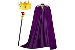 Silkfly King Cape Costume Set Medieval Robe Cape Gold Jeweled Plastic Crown Scepter for Carnival Halloween