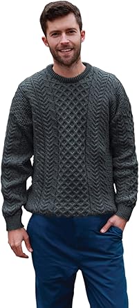 Irish Sweater Aran Knit 100 Merino Wool Grey Unisex Made In Ireland Small At Amazon Men S Clothing Store Pullover Sweaters