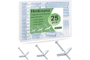 Hmknana 25Pcs Wall Anchors Toggle Bolts for Drywall, 1/4" 3/16" 1/8" Butterfly Anchors Heavy Duty Hollow Drywall Anchors and Screws Kit, Toggle Bolt and Wing Nut Kit for Ceiling