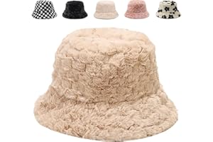 Gadfary Bucket Hat Women Furry Fuzzy Bucket Hats for Ladies, Winter Warm Fluffy Plush Faux Fur Hat for Women