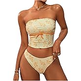 Milumia Women's 2 Piece Bandeau Bikini Set Summer Floral Strapless Tankini Swimsuits