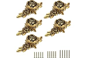 JUXYES Pack of 5 Euro Rose Decorative Cabinet Knobs with Plate, Floral Ivory Drawer Knob Cupboard Door Knobs, Ivory White Drawer Pulls Cabinet Handle Knobs for Dresser Cabinet