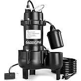 LANCHEZ 1HP 6600 GPH Submersible Sewage Pump, Heavy Duty Cast Iron Effluent Pump with Automatic Tethered Float Switch, Sump Pump for Sump Basin, Basement, Residential, 2" NPT Discharge