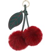 Thinp Pom Pom Keychain Cute Cherry Keychain Fluffy Accessories Cherry Bag Purse Car Bag Charm Handbags Pendant for Women Girl