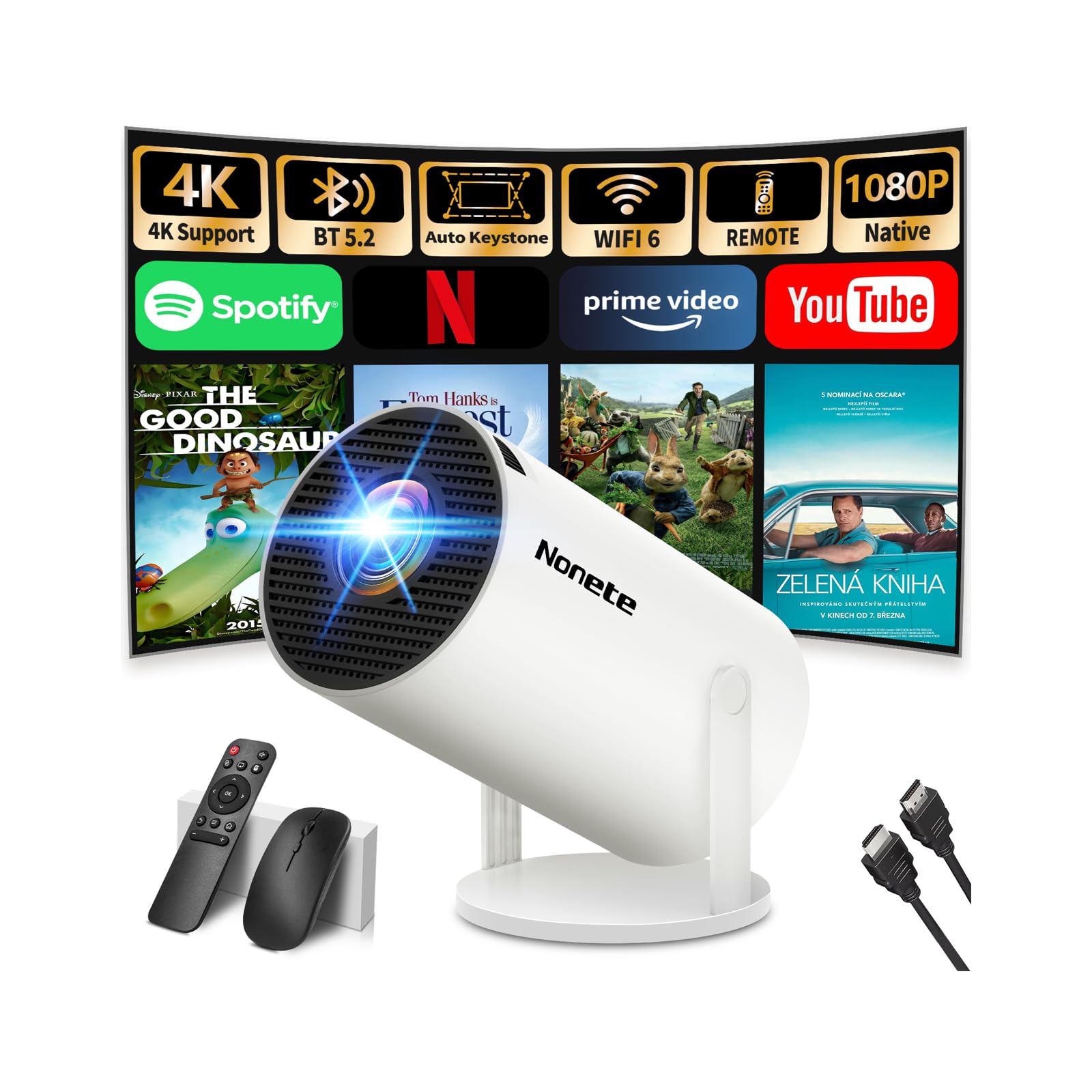 Photo 1 of ?Built-in Apps?Mini Projector 1080P, 4K Projector Full HD with WIFI 6 and Bluetooth 5.2, Support 270° Rotatable Portable Projector with Auto Keystone Correction,Compatible with Phone/HDMI/USB-White