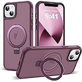 SKYLMW Compatible with iPhone 13 Case & iPhone 14 Case with Invisible Magnetic O-Ring Stand Translucent Phone Cases for 13 & 14 6.1" [Compatible with Mag-Safe][Great Grip Feeling], Wine Red