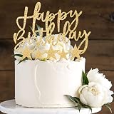 iZoeL Gold Birthday Decoration Set 2 Sets Cake Topper Banner Confetti Stars view 3