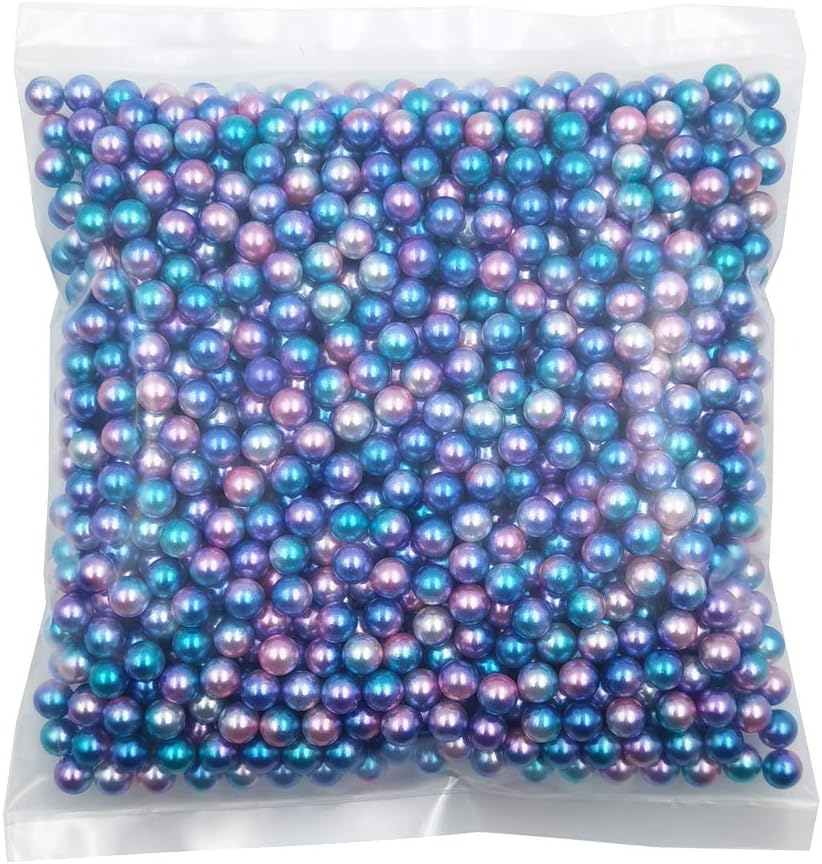 Vase Fillers - INSPIRELLE 1100 Pieces Gradient Undrilled ABS Art Faux Pearls for Vase Fillers, 8mm Blue-Purle No Hole Makeup Beads Mermaid Imitation Round Pearl Beads for Table Scatter Home Wedding Decoration