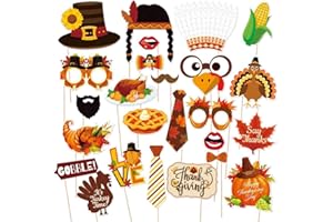 FURIMUK 25 Pcs Thanksgiving Day Photo Booth Props Funny Turkey Selfie Photobooth Props，Creative Photography Festival Party Decoration Supplies for Happy Thanksgiving Party Favors Little DIY